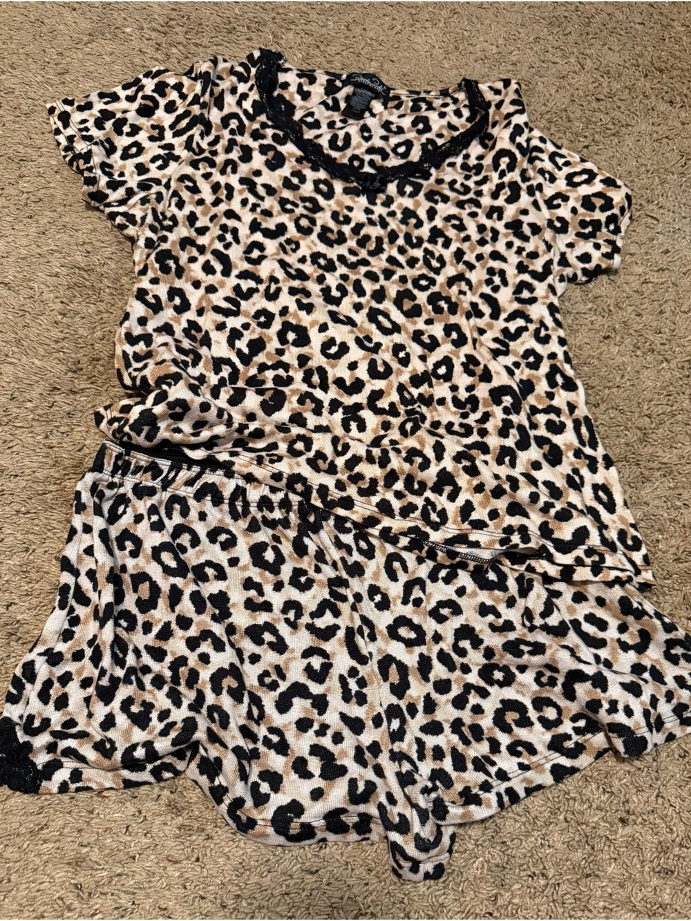 Rene Rofe Leopard Print Short Pajama Set - Beige, Black, Brown